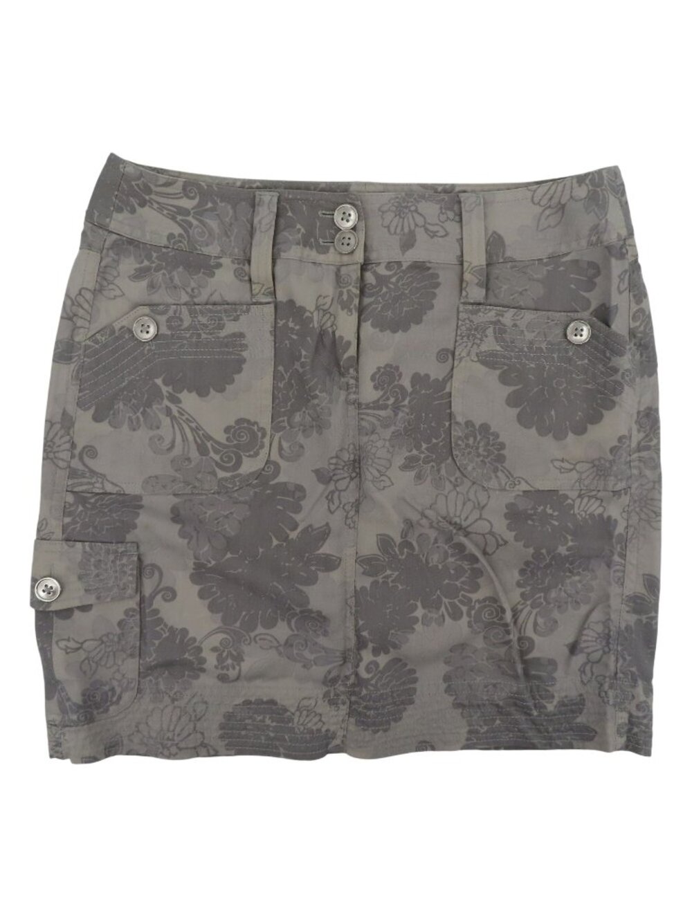 White House Black Market Women 2 Gray Vintage Washed Floral Flower Silk Skirt